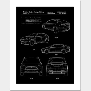 Tesla Model S Electric Car Vintage Patent Drawing Posters and Art